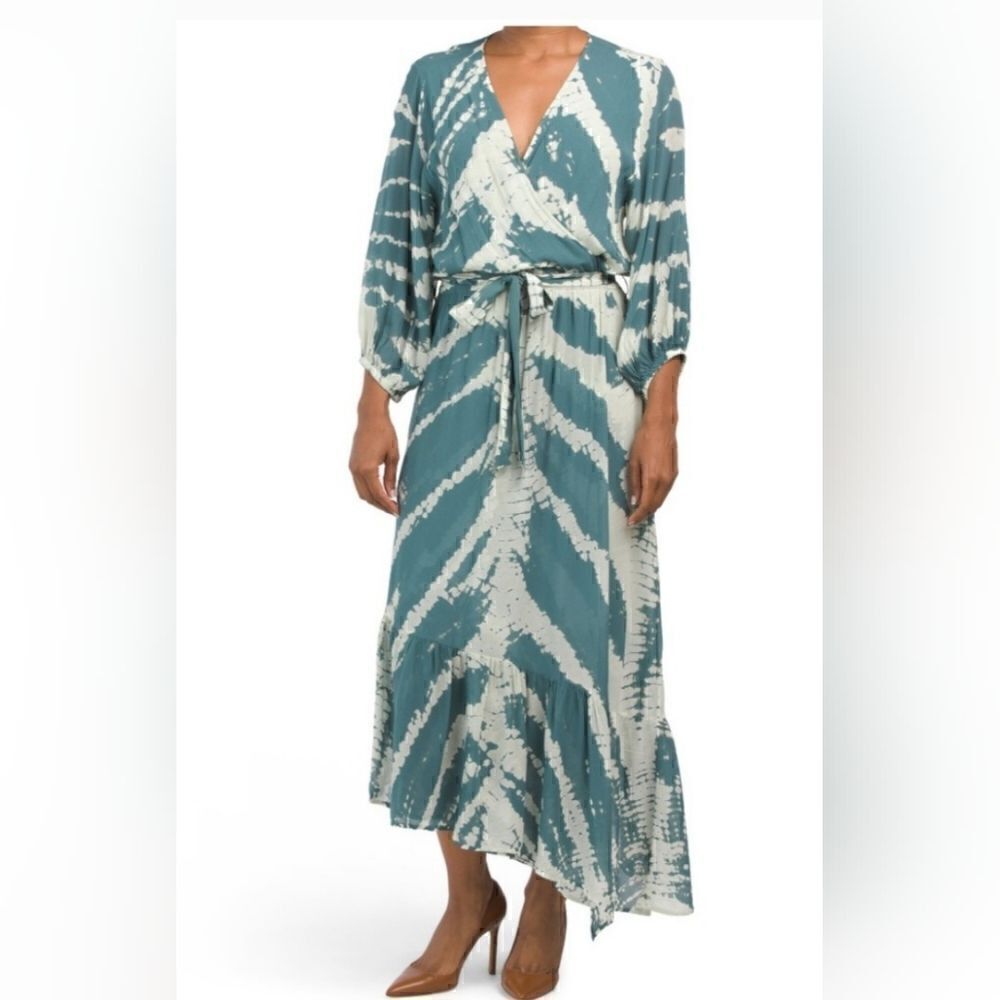Young Fabulous Broke Tie Dye Wrap Maxi Dress Sz XS Green